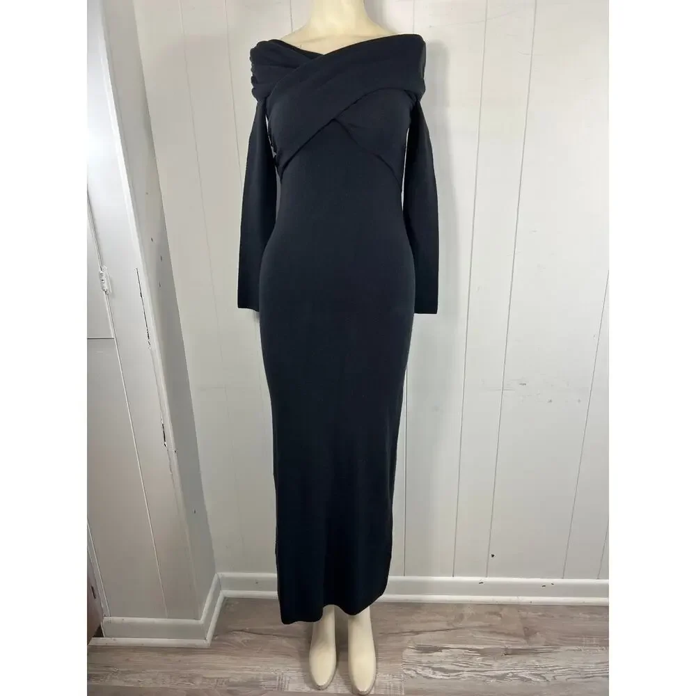 Abercrombie & Fitch Black Off Shoulder Sweater Dress NWT Midi Bodycon Elegant XS